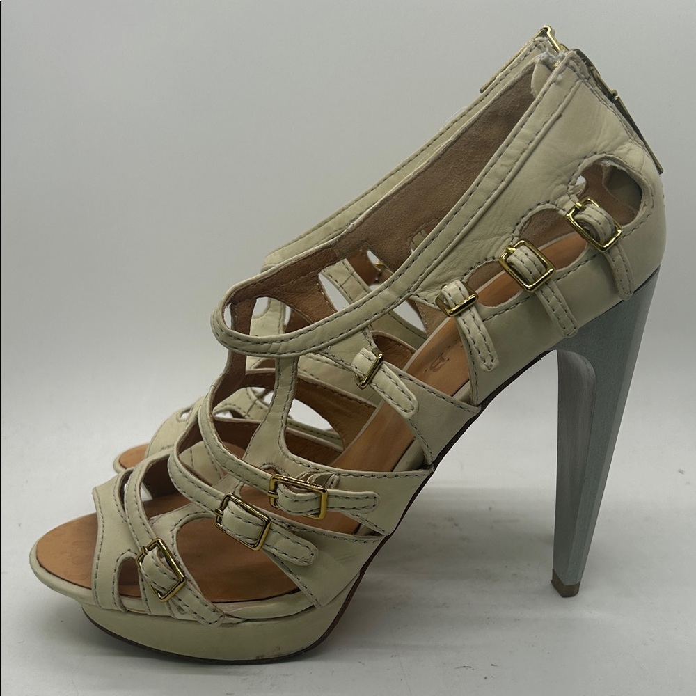 L.A.M.B. Sexy Cream Leather Strappy Platform Stiletto Heels Shoes **Size 7.5**🔥🔥 - Picture 5 of 11